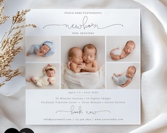Plantilla de marketing para minisesión de recién nacidos, tablero promocional de fotografía, Canva y PSD editables #NM18-PSD+