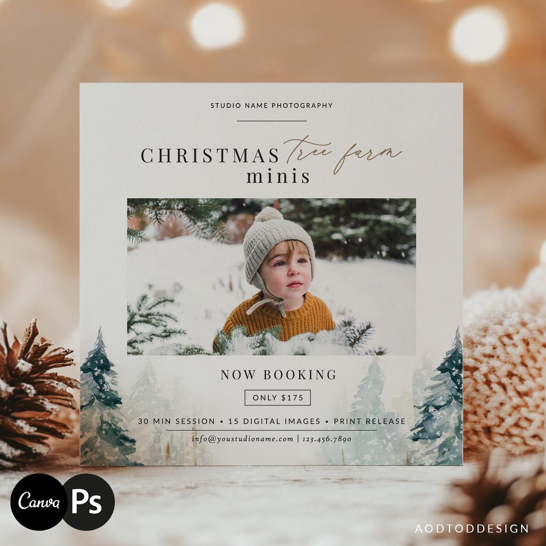 Tree Farm Mini Session Template, Holiday Photography Marketing Board ...