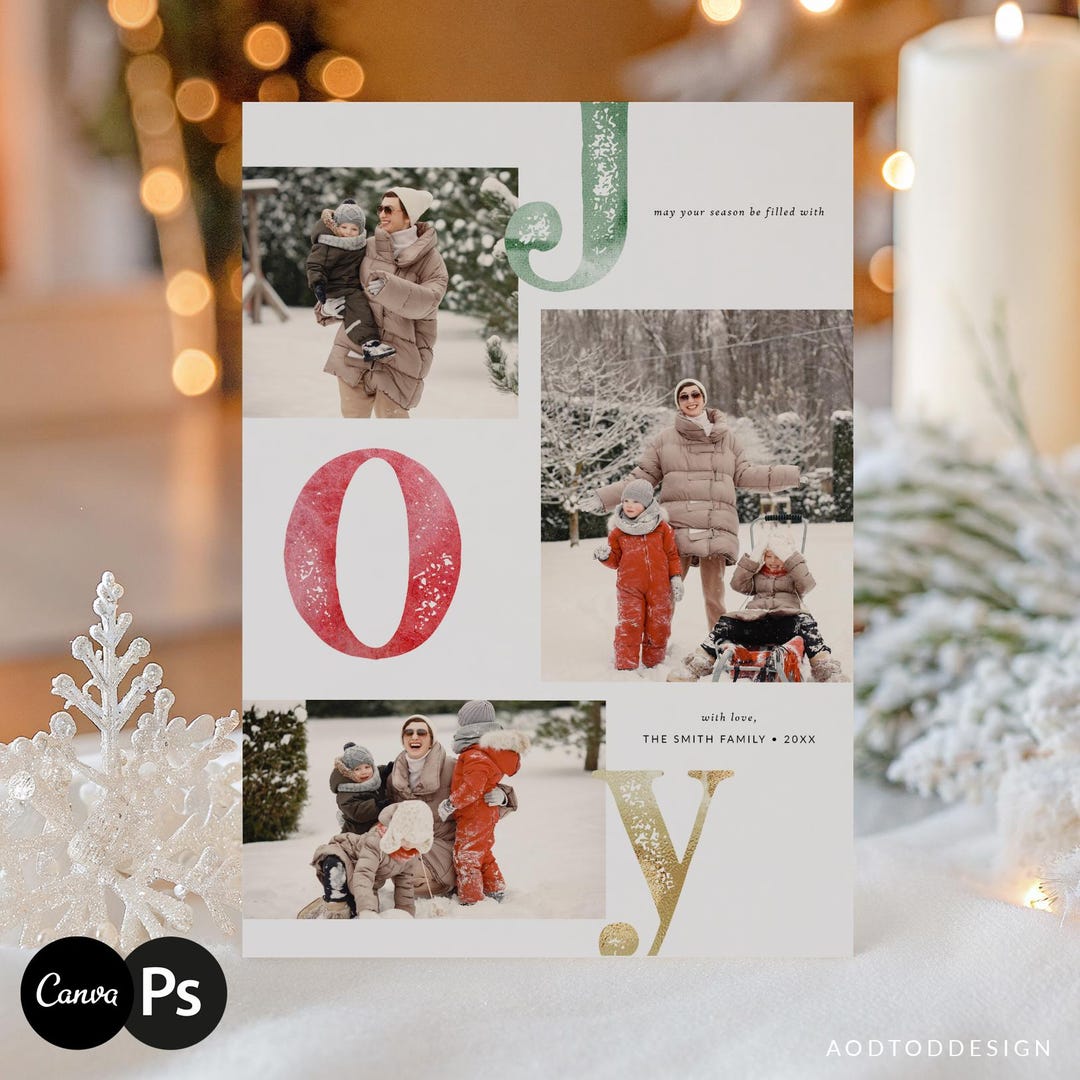 Editable Merry Christmas Card Template, Christmas Breeze Holiday Photo ...