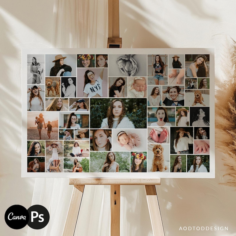 36x24 Photo Collage Poster Template, Modern Editable Photo Board for ...