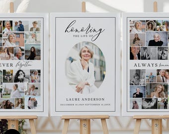 Funeral Photo Collage Set, Celebration of Life Poster Template, Editable Memorial Canva Board, In Loving Memory #Y25F10-CANVA
