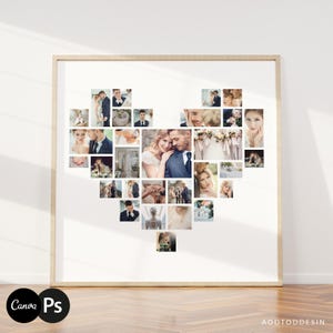 Heart Photo Collage Template, Mother&#39;s Day Gift, Father’s Day Gift, Printable Gift, Valentine’s Gift, Photoshop, PSD, CANVA #Y25BB5-PSD+