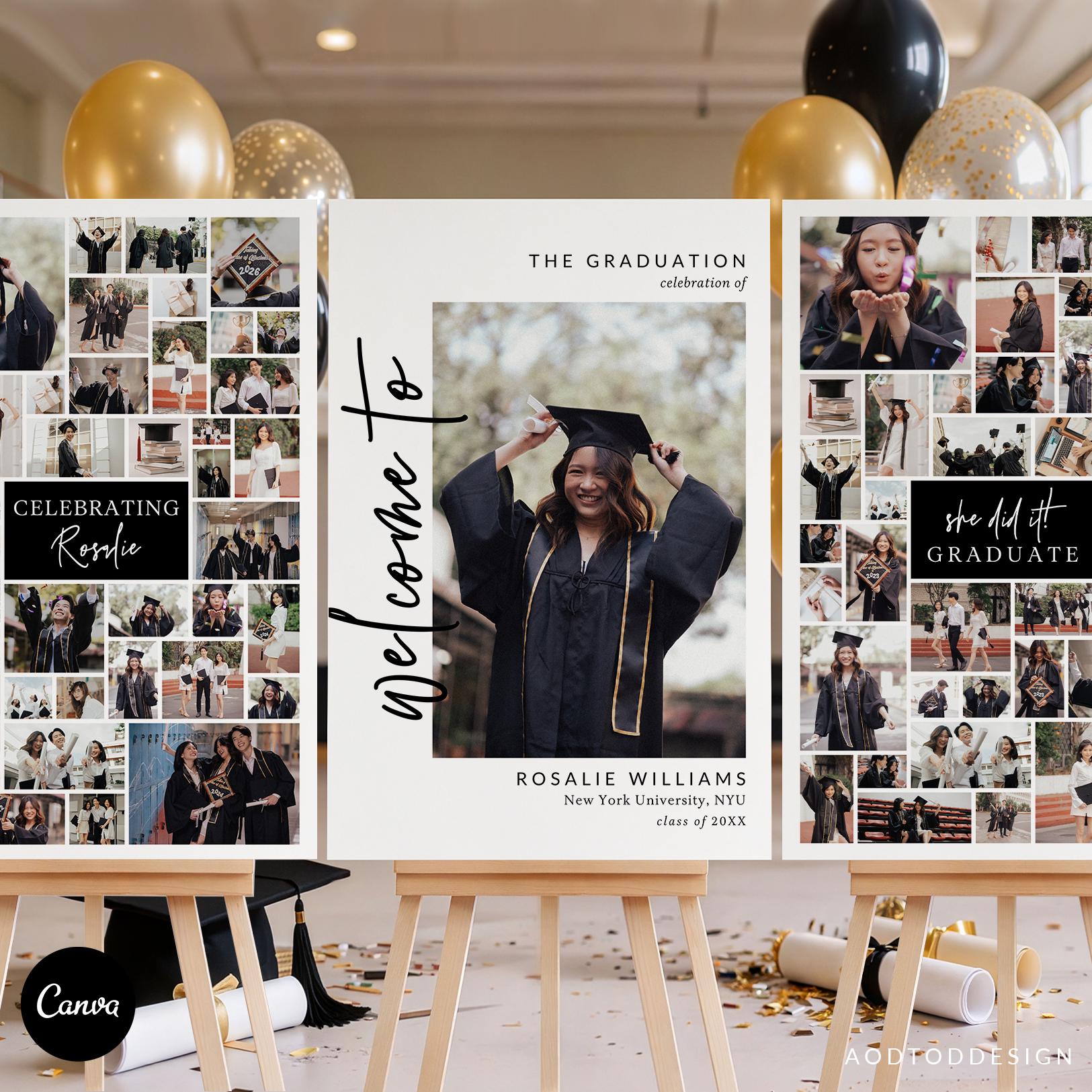 Photo Board Grad 24x36 Graduation Welcome Sign Trio Set, Photo Collage Printable Display ...