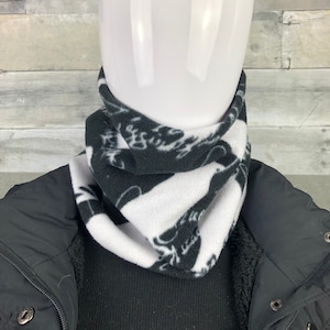 Bird Music Fleece Neck Warmer: Black and White Winter Scarf