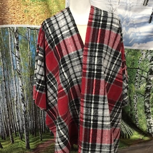 Women's poncho should wrap outlander shawl Blanket Serape fall throw Shrug Ruana Cloak Cape LUXE fleece red white black gray plaid tartan