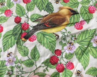 Quilted Potholder: Bird & Berry Print, Handmade Hot Pad (8x8") jacobean style