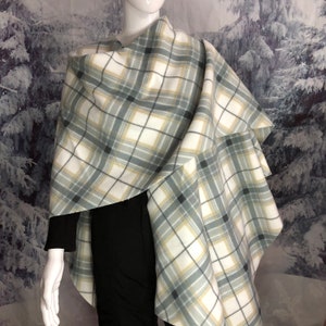 Women's poncho should wrap outlander shawl Blanket Serape fall throw Shrug Ruana Cloak Cape coat fleece  gray tan cream gold plaid classic