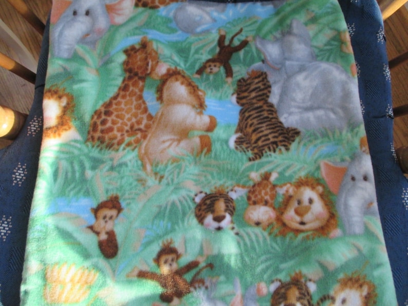 SALE Handcut Machine Stitched Anti Pill Polar Fleece Jungle Animals Safari /& Green Baby Blanket Burp Cloth Nursing Blanket 17X17