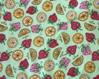 Handmade Quilted Potholder: Strawberry Lemon Print, 8x8 Hot Pad