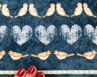 Quilted Potholder: Handmade Birds & Hearts Fabric Trivet (8x8")