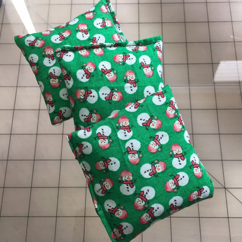 Set of 3 Cotton Fabric Beanbag Bean Bag Green Snowman Winter Etsy