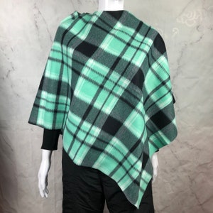 mint seagreen plaid sweater pullover topper travel wrap Open side poncho coverup shawl women ladies boho style serape blanket manteau
