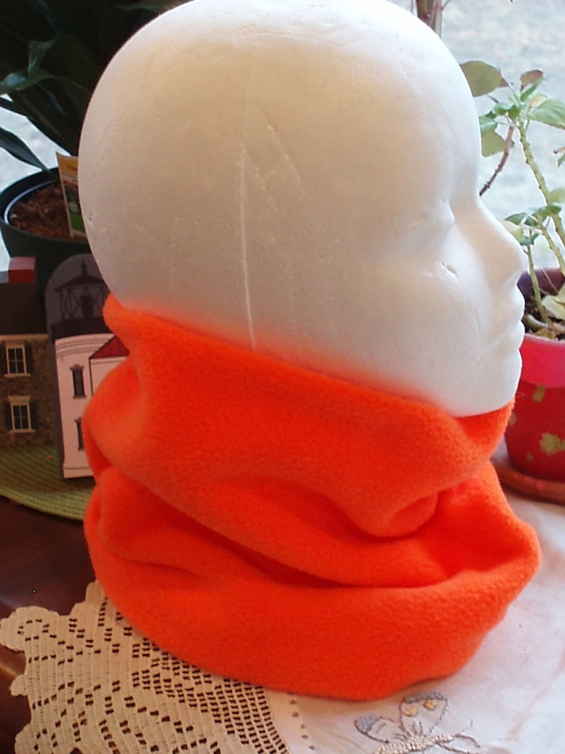 SALE Neon Safety Blaze Orange Polar Fleece Ski Scarf Neckwarmer Ear Muff Tube Gator Cowl Gaiter fits 3 to 5 years