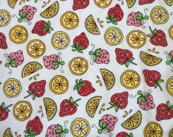 Handmade Quilted Potholder: Strawberry Lemon Print, 8x8 Hot Pad