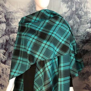 Teal Plaid Fleece Poncho Blanket Wrap: Women&#39;s Shawl Cape