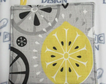 Lemon Potholder: Handmade Quilted Hot Pad, Retro Kitchen Decor