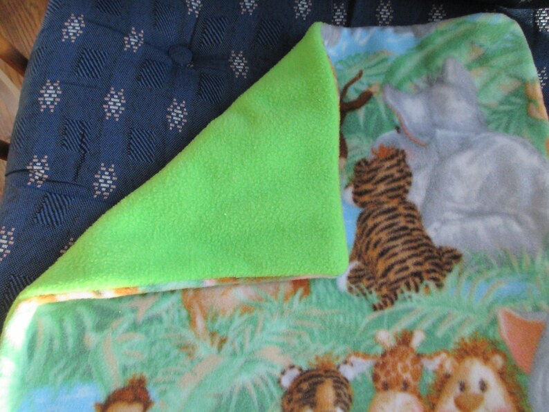 SALE Handcut Machine Stitched Anti Pill Polar Fleece Jungle Animals Safari /& Green Baby Blanket Burp Cloth Nursing Blanket 17X17