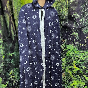 Celestial Fleece halloween Hooded Cloak: Midnight Blue Galaxy Stars, Cosplay Cape