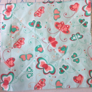 Quilted Potholder: Butterfly Print, Turquoise & Peach, Handmade Hot Pad