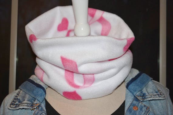 Breast Cancer Ribbons on Dark Pink Fleece Scarf