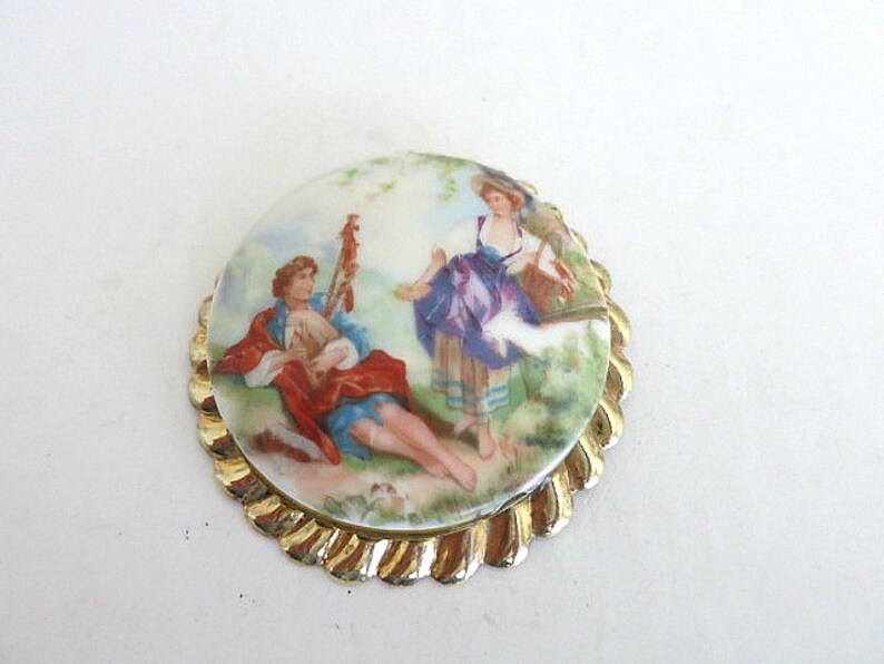 Limoges Large Gold Tone Brooch Pendant Etsy