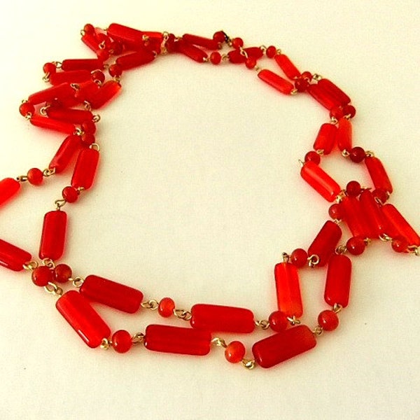 Red Orange  Color Glass Link Necklace