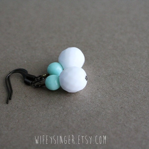 earrings: white and mint czech glass