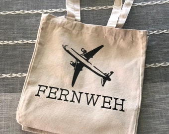 Fernweh - Wanderlust - Travel Lover - Grocery Bag - Canvas Bag - Market Bag - German - Handled Bag - Reusable Bag - Bag - Gift - Travel Bag