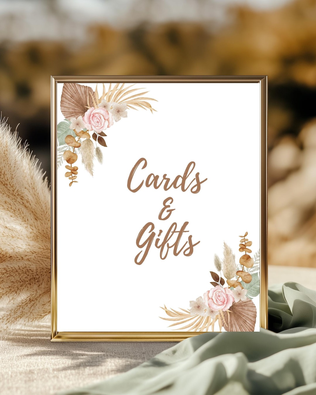 Boho Floral Cards & Gifts Sign, Bridal Shower Printable (instant ...