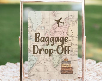 Travel Theme Bridal Shower Sign, Baggage Drop Off Printable (Digital Download)