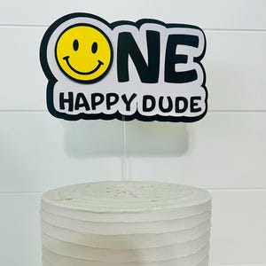 One Happy Dude Cake Topper, One Year Old Birthday Cake Topper, Boys Cake Topper, Smiley Face Cake Topper, One Happy Dude