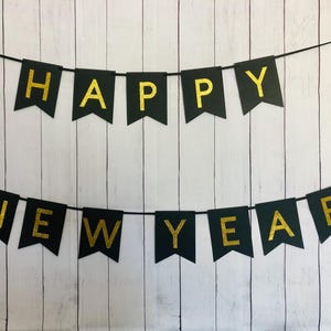 New Years Banner, New Years Eve Party Decor, New Years Eve Banner, Happy New Year Banner, Black and Gold New Year