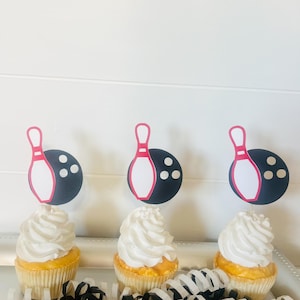 Bowling Cupcake Toppers, Bowling Party Decorations, Sports Birthday Cupcake Picks, Bowling Ball and Pin Toppers, Bowling Theme Party Decor.