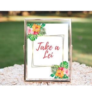 Take A Lei Printable Hawaiian Party Sign, Hawaiian Party Theme, Hawaiian Party Decor