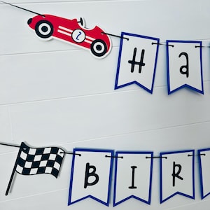 Race Car Birthday Banner, Racing Party Decor, Checkered Flag Garland, Fast Track Decorations, Car Theme Party Banner, Boys Racecar Birthday