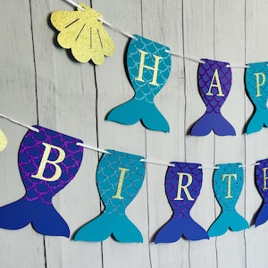 Mermaid Birthday Banner, Mermaid Tail Banner, Mermaid Party Decor, Girls Mermaid Birthday Banner, Under the Sea Banner