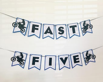 Fast Five Dirt Bike Birthday Banner, Motorcycle Party Decor