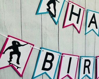 Girl Skateboard Geburtstagsbanner, benutzerdefinierte Farben