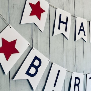 4th of July Birthday Banner, Red White and Blue Birthday Banner, Star Birthday Banner, Summer Birthday Banner, Patriotic Birthday Banner