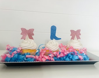 1 Confezione Glitter Ragazzo o Ragazza Cake Topper Blu e Rosa Glitter Baby Shower Gender Reveal Party Decorazioni Forniture