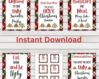 Ugly Christmas Sweater Party Printables, Contest Voting Cards (Digital Download)