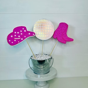 Disco Cowgirl Mittelstücke, Glam Cowgirl, Western Thema, Pink Disco Cowgirl, Country Disco, schimmernde Cowgirl, Yeehaw Cowgirl, Strass