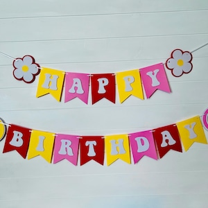 Groovy Birthday Banner, 70s Party Decor, Retro Birthday Garland, Boho Hippie Party Decorations, Peace and Love Banner, Colorful Party Decor