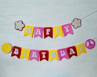 Striscione di compleanno fantastico, decorazioni per feste hippie anni '70