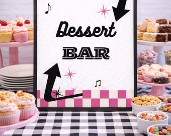 50er Jahre Thema Dessert Bar Schild, Retro Party druckbare (digitaler Download)