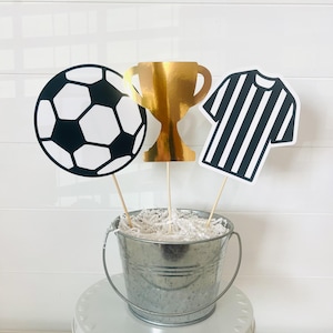 Soccer Birthday Party Centerpiece Sticks | Referee Shirt, Soccer Ball & Trophy Decor | Soccer Team Party Decorations | Kids Sports Party