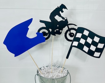 Dirt Bike Party Centerpiece Sticks, Supercross Decor (Set of 3)