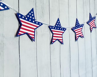 Guirlande d'étoiles patriotique, rouge blanc bleu, décor du 4 juillet
