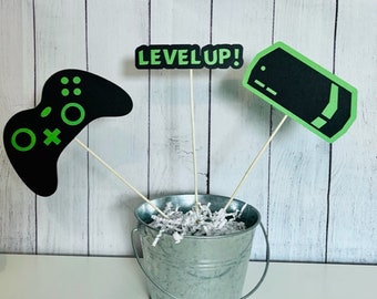 Video Game Centerpieces, Gamer Centerpieces, Level Up, Video Game Birthday Decor