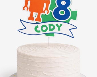 Robot Cake Topper, Tech Birthday Party Decor, 6" Wide
